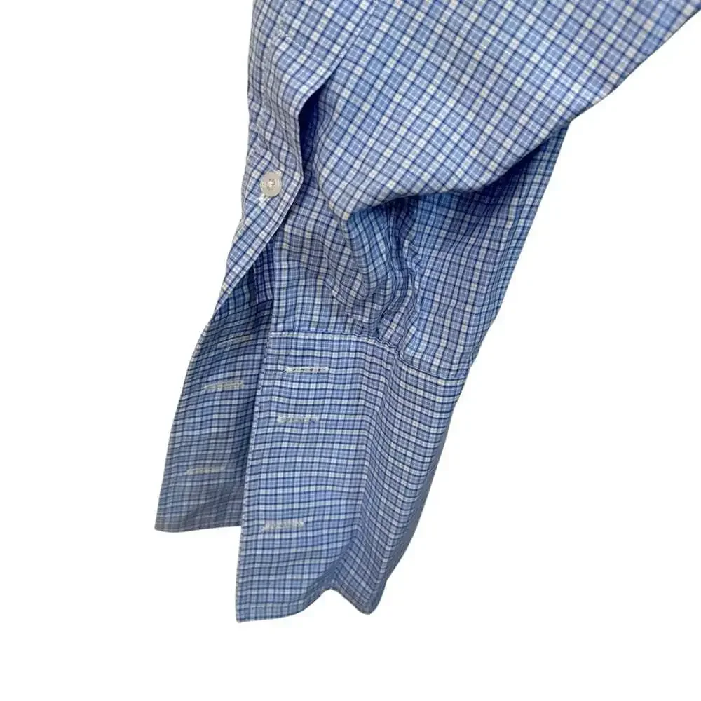 Thomas Pink Blue Check Shirt 17 Cotton Tailored Fit Button Front Businesscore